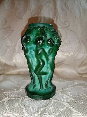 Art Deco Glass Malachite Dancing Nudes Vase • $155