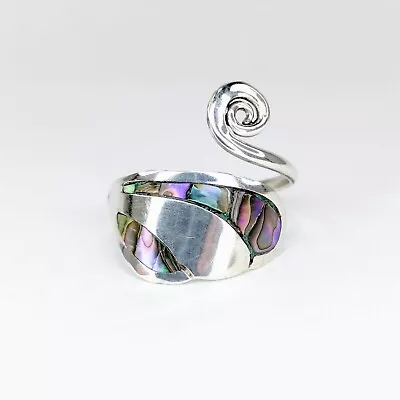 Unique Vintage 925 Solid Sterling Silver Genuine Abalone Inlay Adjustable Ring • $9.99