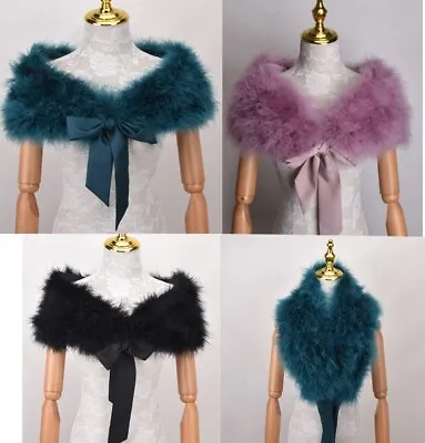 Women Real Ostrich Feather Fur Shawl Wraps Shrug Bride Wedding Party Cape Blue • $25.99