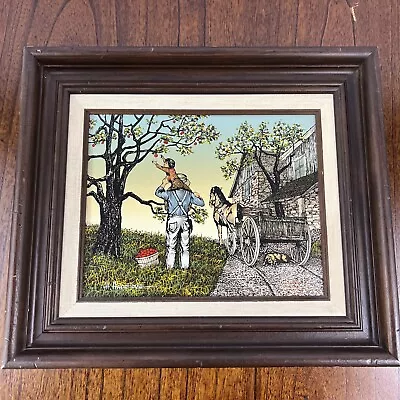 H. Hargrove Framed Oringal Signed Serigraph 8x10 Oil Painting Picking Apples • $29.99