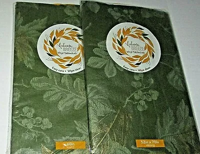 FALL Vinyl Tablecloth Assortment  FALL LEAVES  [Your Choice] Green W/ Gold • $18.89