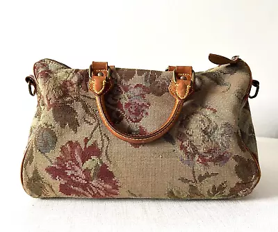 VTG 80's Ralph Lauren Floral Tapestry Woven Leather Satchel Duffle Handbag • $124