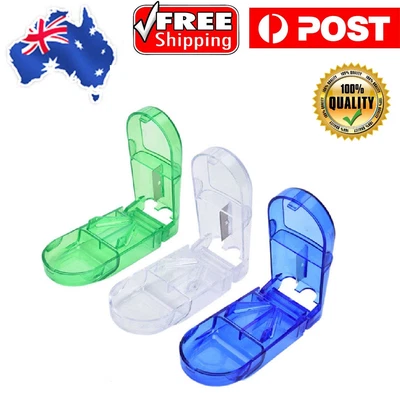 $9.99 • Buy New Pill Cutter Tablet Vitamin Splitter Divider Travel Medicine Storage Box AU