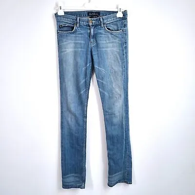 Earl Jean Straight Jeans Mid Blue Wash Low Rise Y2K Stretch Fading W27'' • £17