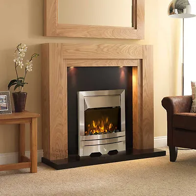 Electric Oak Wood Surround Black Modern Led Fire Fireplace Suite Spotlights 48  • £669