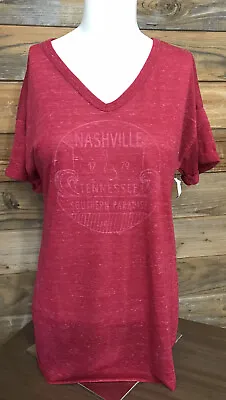 Women's Nashville TN Country Paradise Burnout Style Red V-neck T-shirt Large New • $27.39