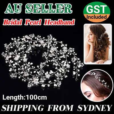 $7.95 • Buy 100cm Pearl Hair Vine Headpiece Accessories Women Headdress Chain Bridal Wedding