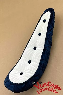 17  Long Vintage Lowrider Polo Velour Saddle W/button Blue/white For 20  Bikes. • $118.49