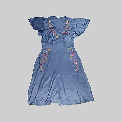 £24.99 • Buy Monsoon Elizabeth Embroidered Jacquard Dress Blue Size UK 22