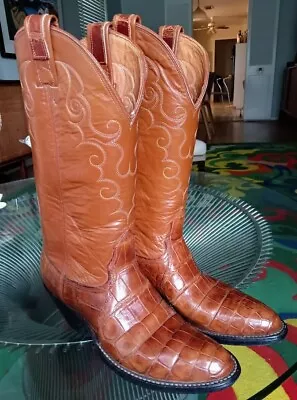 MINTY! 80's-90's VINTAGE Nocona EXOTIC Cognac ALLIGATOR Womans WESTERN Boots 6 • $147.50