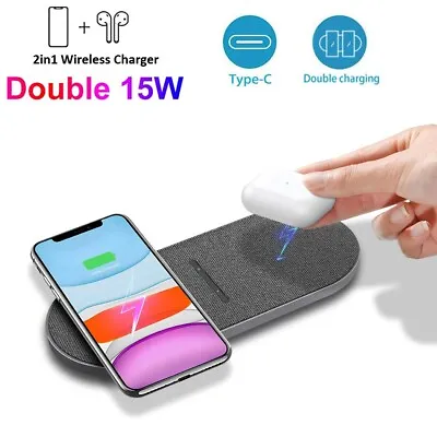 2in1 Wireless Charger Dual Mat Charging Pad For Apple AirPods IPhone 14 13 12 11 • $19.99