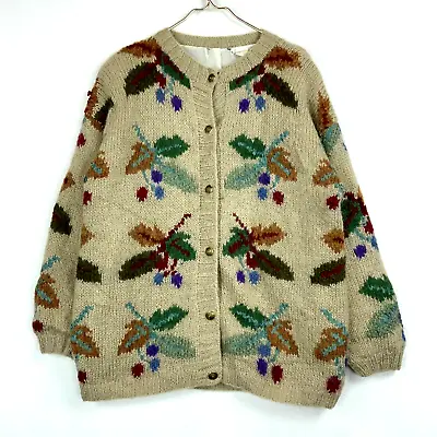 Vintage Leaf Foliage Nature Women's Mohair Knit Cardigan Sweater Size Medium • $42.49