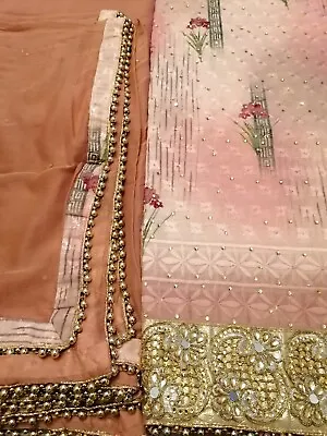 Linen/ Cotton Wedding Party Embroidered Unstitched Asia 3Pc Salwar Kameez Suit   • £17.99