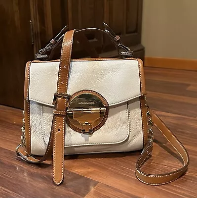 Michael Kors Margo White Pebble Leather Gold Plated Logo Top Handle Satchel Bag • $155