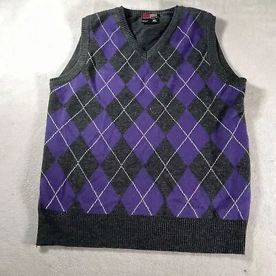 VIntage South Pole Sweater Vest Mens Extra Large Black Argyle V Neck Golf Knit • $16.99