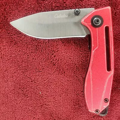 Cabela's Folding Pocket Knife Plain Edge Liner Lock Red • $8.95