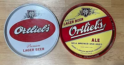 Excellent Condition Ortlieb's 12  Metal Tin Litho Beer Tray Set Of 2 VINTAGE  • $24.99