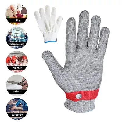 Safety Cut Proof Stab Resistant Butcher Gloves Stainless Steel Wire Metal Mesh • £8.98