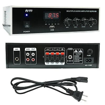 EMB 3-Channel Mixing Amplifier 300 Watts 70V 100V Stereo USB Bluetooth 4-16ohm • $109.99