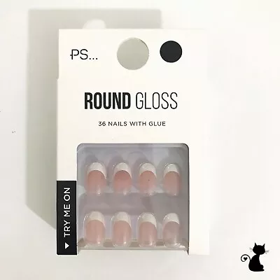 Primark False Nails Round Gloss French 24 Nails With Glue 🐾  Artificial Nails • £4.79