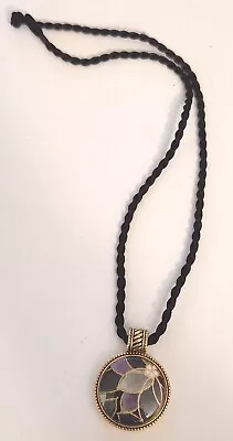 Black Rope Necklace With Gold Tone Magnabilities Floral Pendant. • $0.99