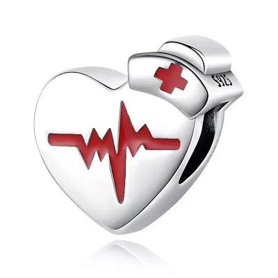 Authentic Medical Heartbeat Bead Charm 925 Sterling Silver Women Bracelet Charm • $16.98