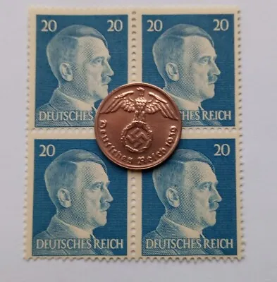 Third Reich World War 2 Coin And Hitler Stamp Set Military History Memorabilia • £6.29