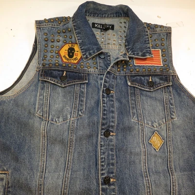 $39.99 • Buy KILL CITY MOTORCYCLE BIKER PATCHES STUDDED PUNK ROCK DENIM JEAN VEST Sz Mens XL