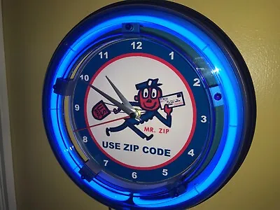 USPS Mr. Zip Post Office Mailman Postman Neon Wall Clock Advertising Sign • $109.99