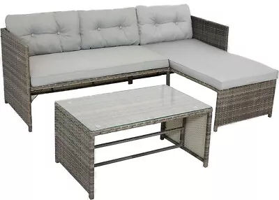 Rattan Set Of Sofa Outdoor Corner L Shape Garden Furniture LoungerTable Cushions • £185.99