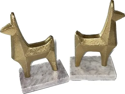 Pair Modern Style Gold Metal Llama Bookends On White Marble. • $28