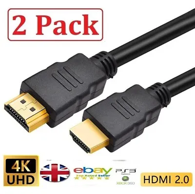 4K TWO HDMI CABLES 2.0 Ultra HD BLACK LEAD SHORT LONG GOLD 0.5m 1m 1.8m 1.5m 2m • £5.45
