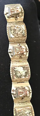 Silver Sterling Abalone Shell Bezel Bracelet Aztec 925 Bracelet 7 “ VTG Signed • $150