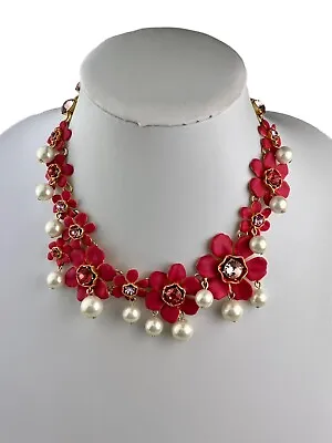 J. Crew Pink Flower Necklace Faux Pearl 16 -17.5  NWT $148 • $59.99