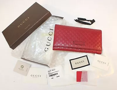 GUCCI Micro Guccissima GG Leather Continental Wallet • 449396 • Rosso • Complete • $249.99