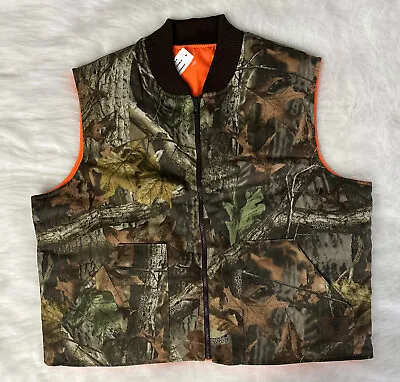 Tough Duck Mens XL Reversible Camouflage Vest Real Tree Hardwoods Orange Safety • $28.99
