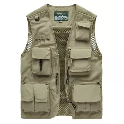 Men Multi Pocket Utility Vest Waistcoat Fishing Hunting Hiking Travelling Jacket • £24.68