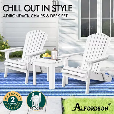 ALFORDSON Adirondack Chairs Table 3PCS Set Wooden Outdoor Furniture Beach White • $199.95