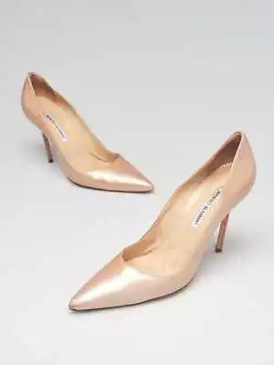 Manolo Blahnik Champagne Gold Patent Leather BB 105 Pointed Toe Pumps Size 10... • $195