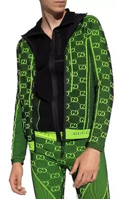 New Gucci Men's Love Parade Black Green Gg Active Technical Zip Jacket Large • $674.99