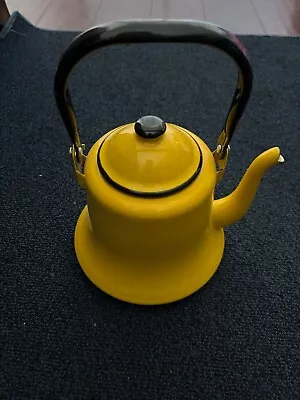 Vintage Yellow/Black Enamel Tea Kettle W/ Handle & Lid -- Japanese • $30