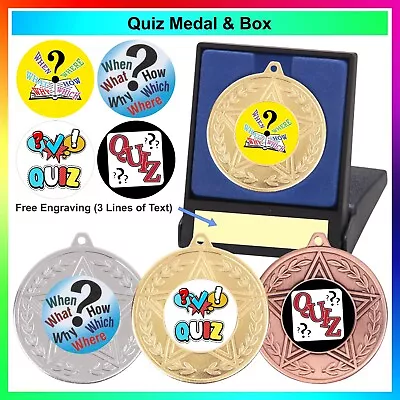 Quiz Medal In A Presentation Box Free Engraving - 5cm Trophy Award Winner • £5.70