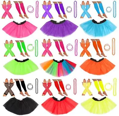 £7.49 • Buy Neon Fancy Dress Costume 80s Tutu Hen Party Legwarmers Womens 80s Skirt Gloves