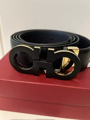 £350 • Buy Salvatore Ferragamo Black/Gold Buckle | Double Sided Black & Blue Size 115 / 42