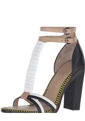 L.A.M.B Gwen Stefani Oracle T-Strap Strappy Leather Stacked Sandal Heels Size 9 • $63.75
