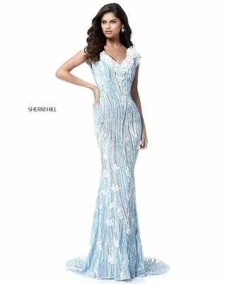 $389.35 • Buy Sherri Hill 51736 Light Blue Stunning Pageant Gala Gown Dress Sz 4