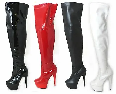 Womens Mens Sexy Thigh High Fetish Platform Stiletto Heel Full Zip Boots Uk Size • £36.99