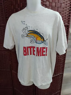 Vintage 90s Fishing T Shirt Bite Me Single Stitch Adult XL Big Logo Lure • $13.09