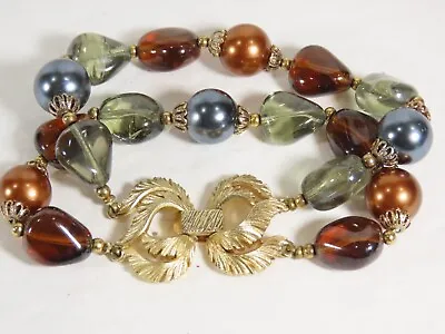 Crown Trifari Vintage Bracelet Multi-Color Glass Beaded Gold Tone Signed C4322 • $50.62