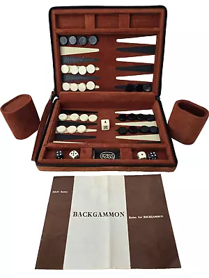 VTG Backgammon Set Attache Case Brown & Cream 15x22 PLAYING FIELD NICE • $19.99